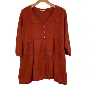 textures Sweater Cardigan Womens Size 2 2X Orange V-Neck Ribbed Lagenlook‎